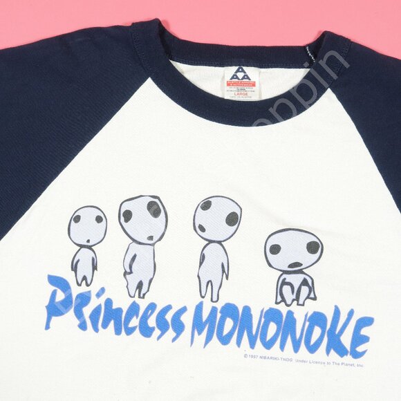 Vintage 1998 Princess Mononoke Raglan T Shirt in White / Blue Size Large - Picture 1 of 12